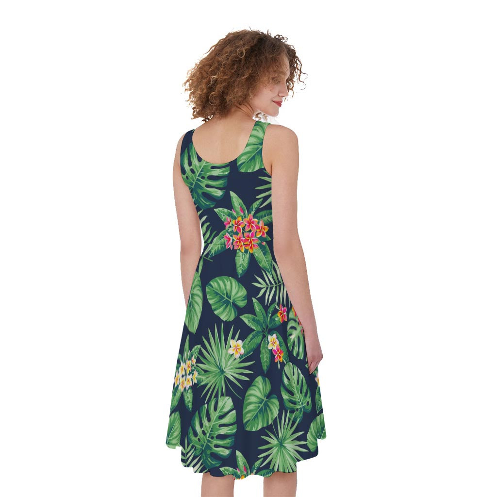 Hawaiian Tropical Leaves Pattern Print Women's Sleeveless Dress