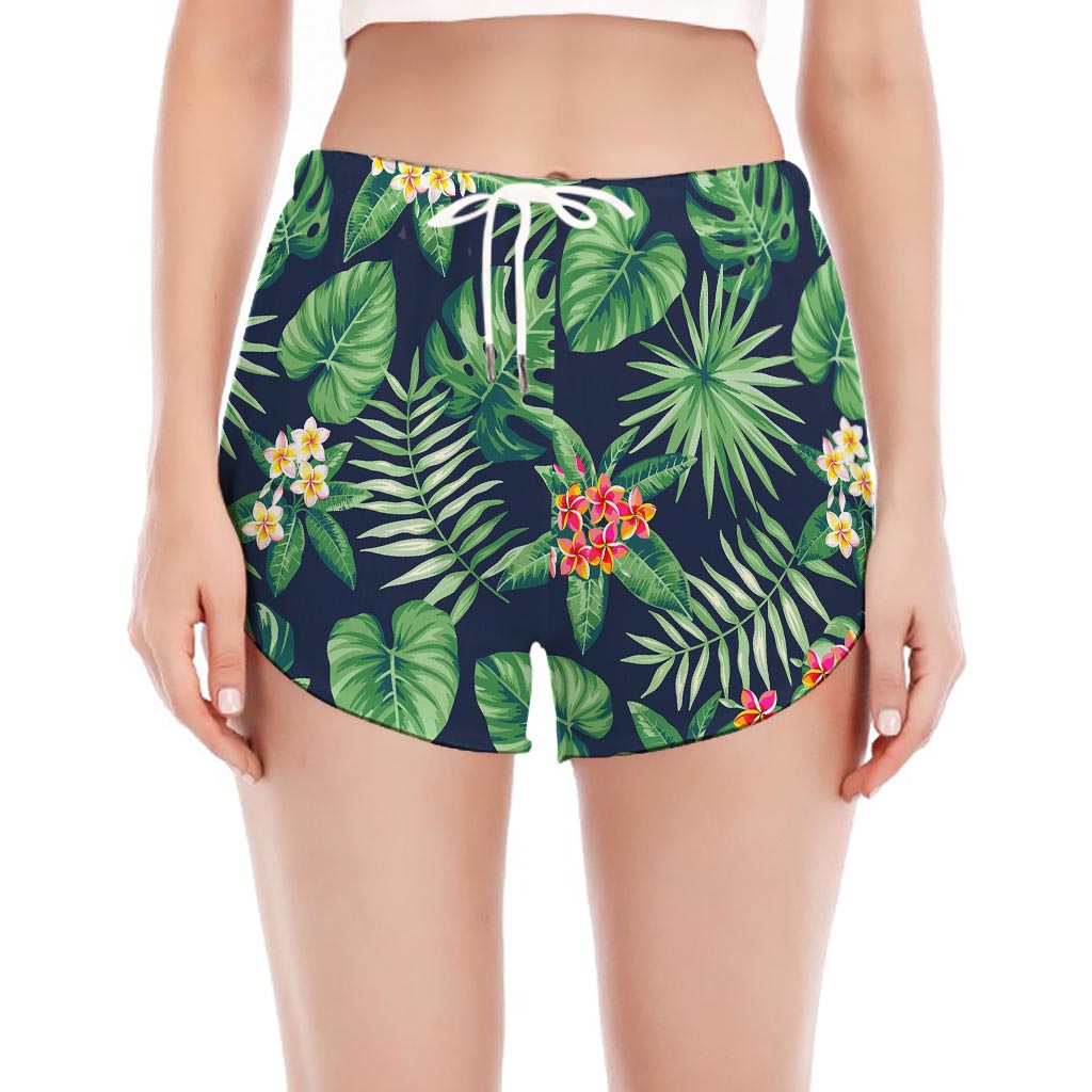 Hawaiian Tropical Leaves Pattern Print Women's Split Running Shorts