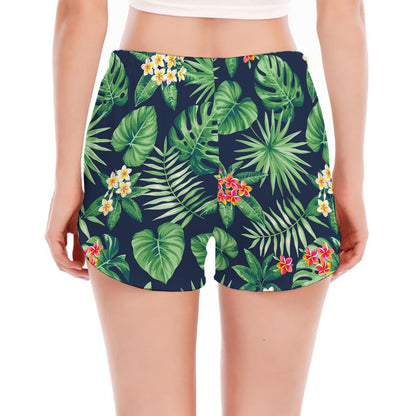 Hawaiian Tropical Leaves Pattern Print Women's Split Running Shorts