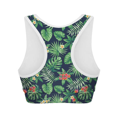 Hawaiian Tropical Leaves Pattern Print Women's Sports Bra
