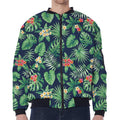 Hawaiian Tropical Leaves Pattern Print Zip Sleeve Bomber Jacket