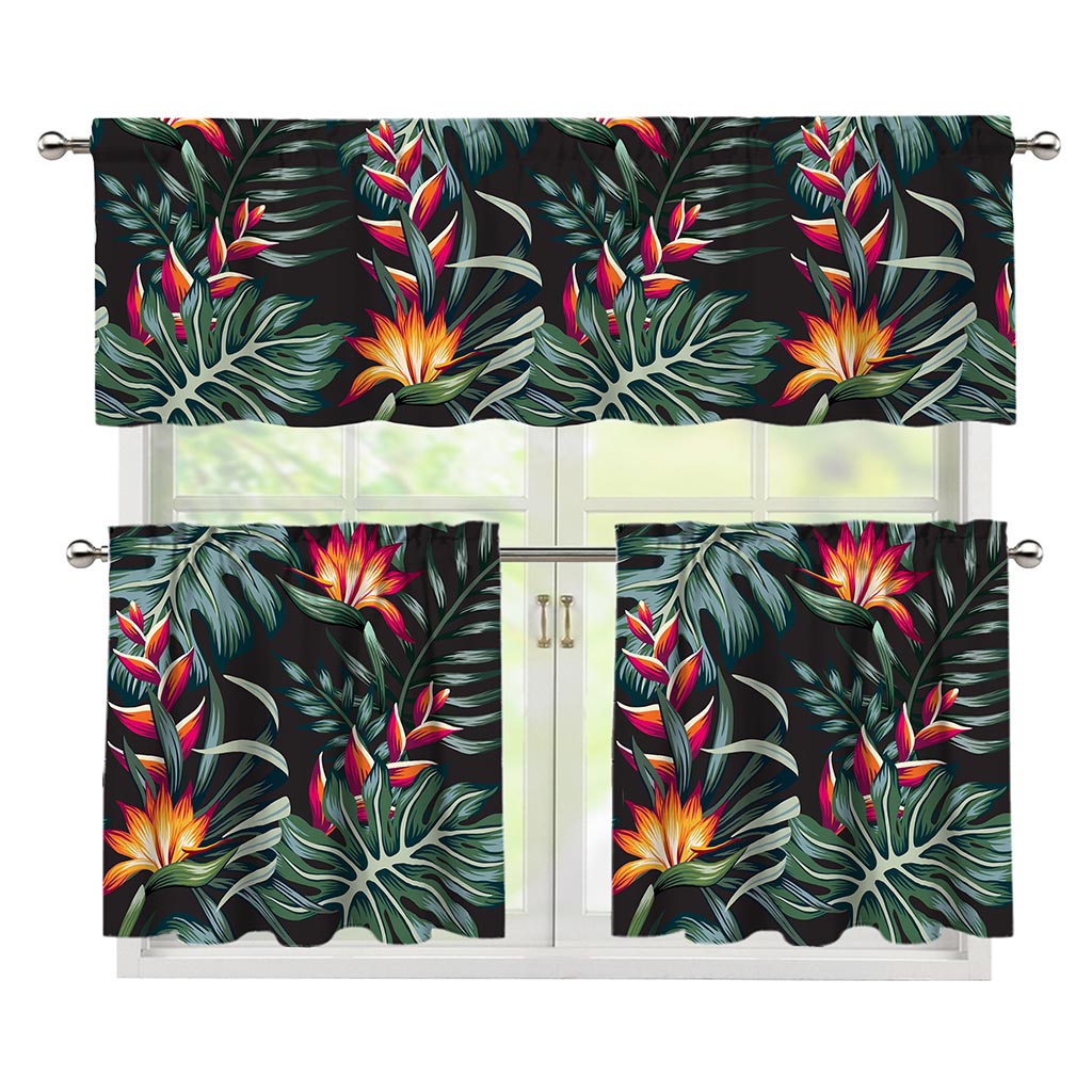 Hawaiian Tropical Plants Pattern Print 3 Piece Kitchen Curtains