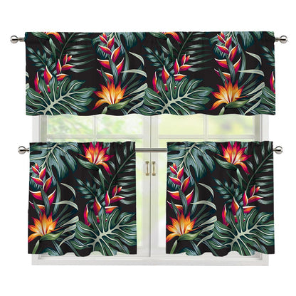 Hawaiian Tropical Plants Pattern Print 3 Piece Kitchen Curtains