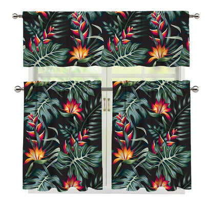Hawaiian Tropical Plants Pattern Print 3 Piece Kitchen Curtains