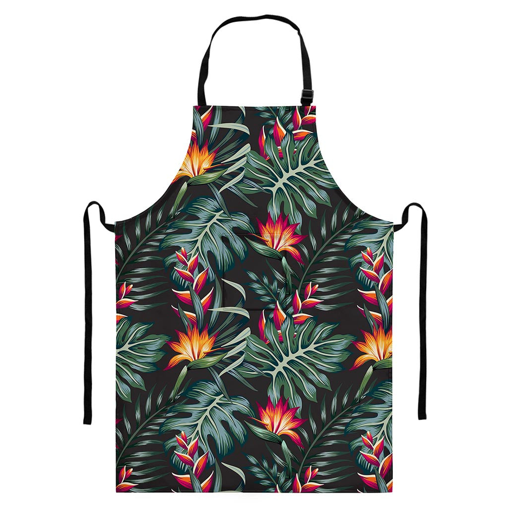 Hawaiian Tropical Plants Pattern Print Bib Apron With Pocket