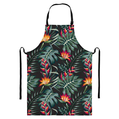 Hawaiian Tropical Plants Pattern Print Bib Apron With Pocket