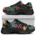 Hawaiian Tropical Plants Pattern Print Black Chunky Shoes