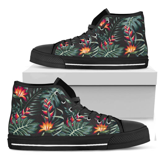 Hawaiian Tropical Plants Pattern Print Black High Top Sneakers