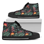 Hawaiian Tropical Plants Pattern Print Black High Top Sneakers