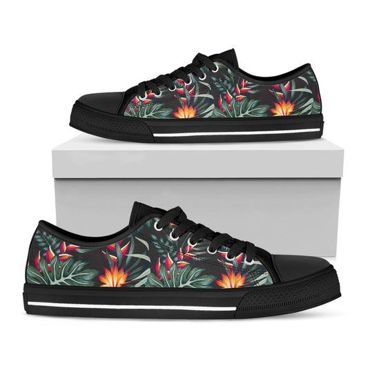 Hawaiian Tropical Plants Pattern Print Black Low Top Sneakers