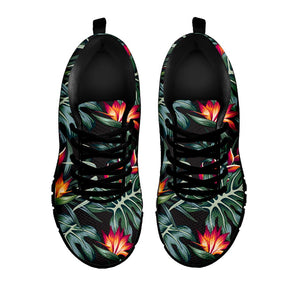 Hawaiian Tropical Plants Pattern Print Black Running Shoes