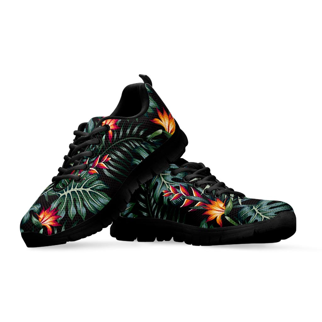 Hawaiian Tropical Plants Pattern Print Black Running Shoes