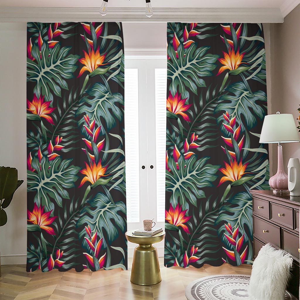 Hawaiian Tropical Plants Pattern Print Blackout Pencil Pleat Curtains