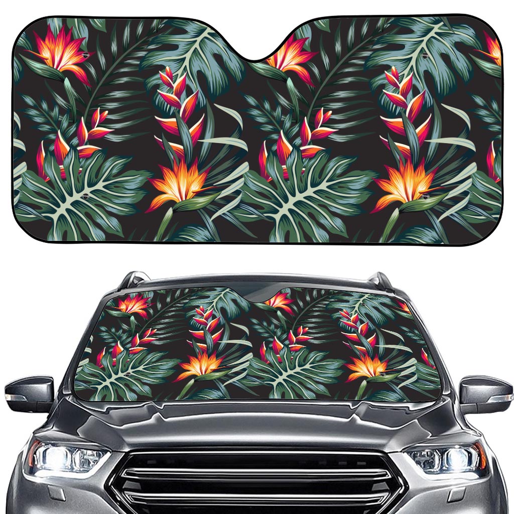 Hawaiian Tropical Plants Pattern Print Car Windshield Sun Shade