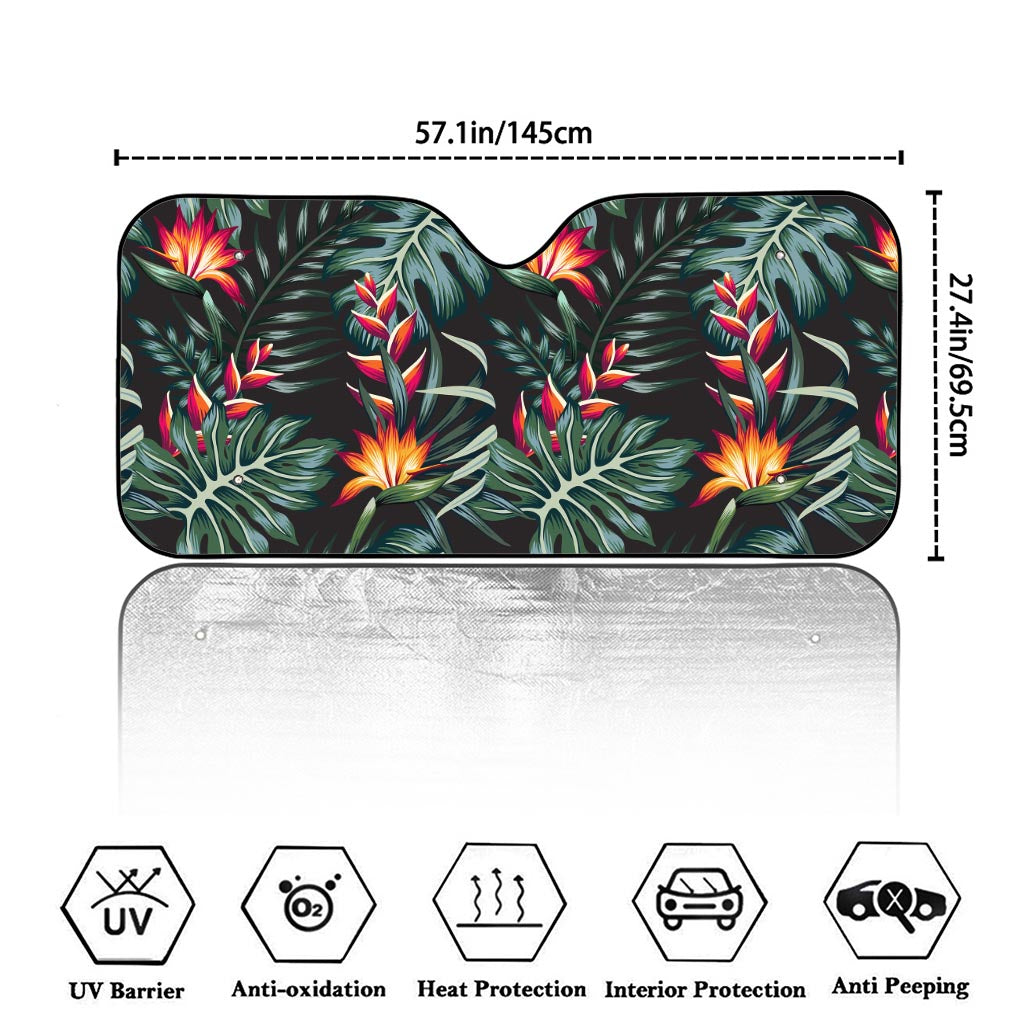 Hawaiian Tropical Plants Pattern Print Car Windshield Sun Shade