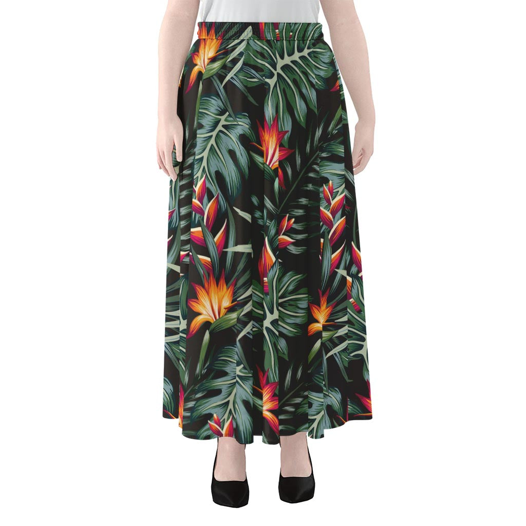 Hawaiian Tropical Plants Pattern Print Chiffon Maxi Skirt