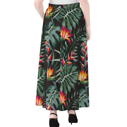 Hawaiian Tropical Plants Pattern Print Chiffon Maxi Skirt
