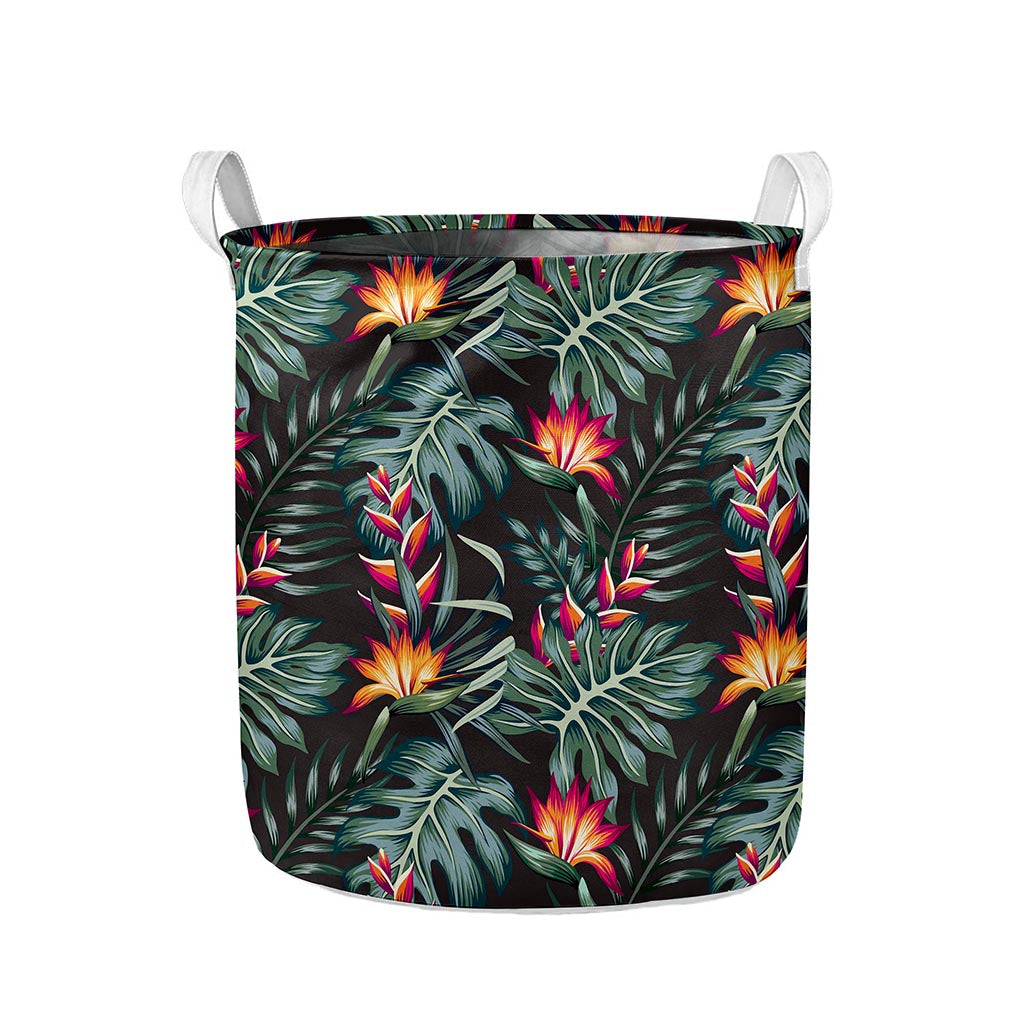 Hawaiian Tropical Plants Pattern Print Collapsible Laundry Basket