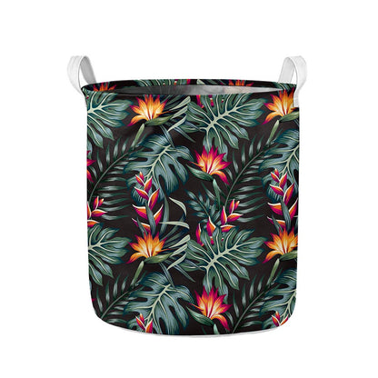 Hawaiian Tropical Plants Pattern Print Collapsible Laundry Basket