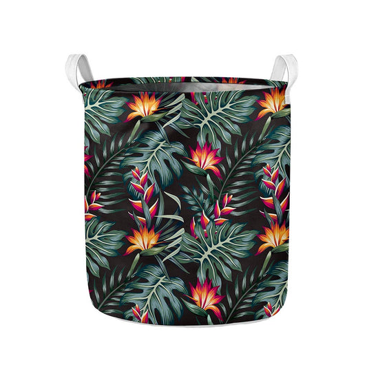 Hawaiian Tropical Plants Pattern Print Collapsible Laundry Basket