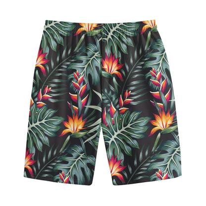 Hawaiian Tropical Plants Pattern Print Cotton Shorts