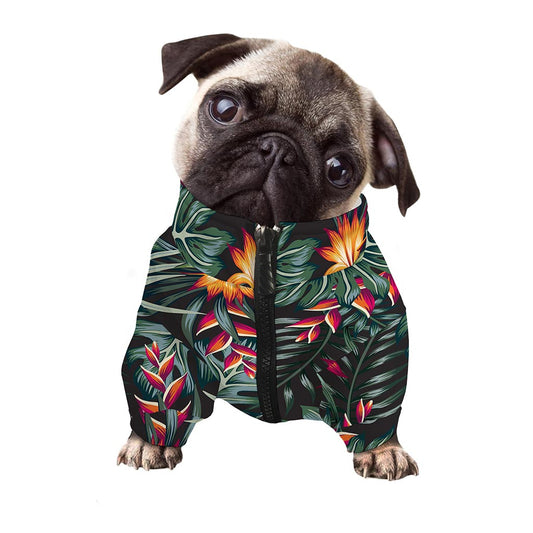 Hawaiian Tropical Plants Pattern Print Dog Zip Up Jacket