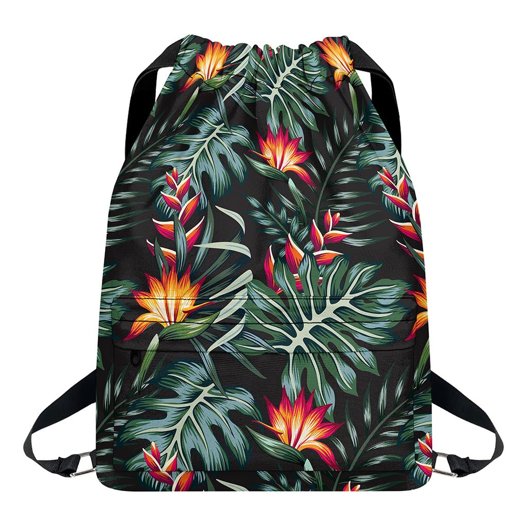 Hawaiian Tropical Plants Pattern Print Drawstring Backpack
