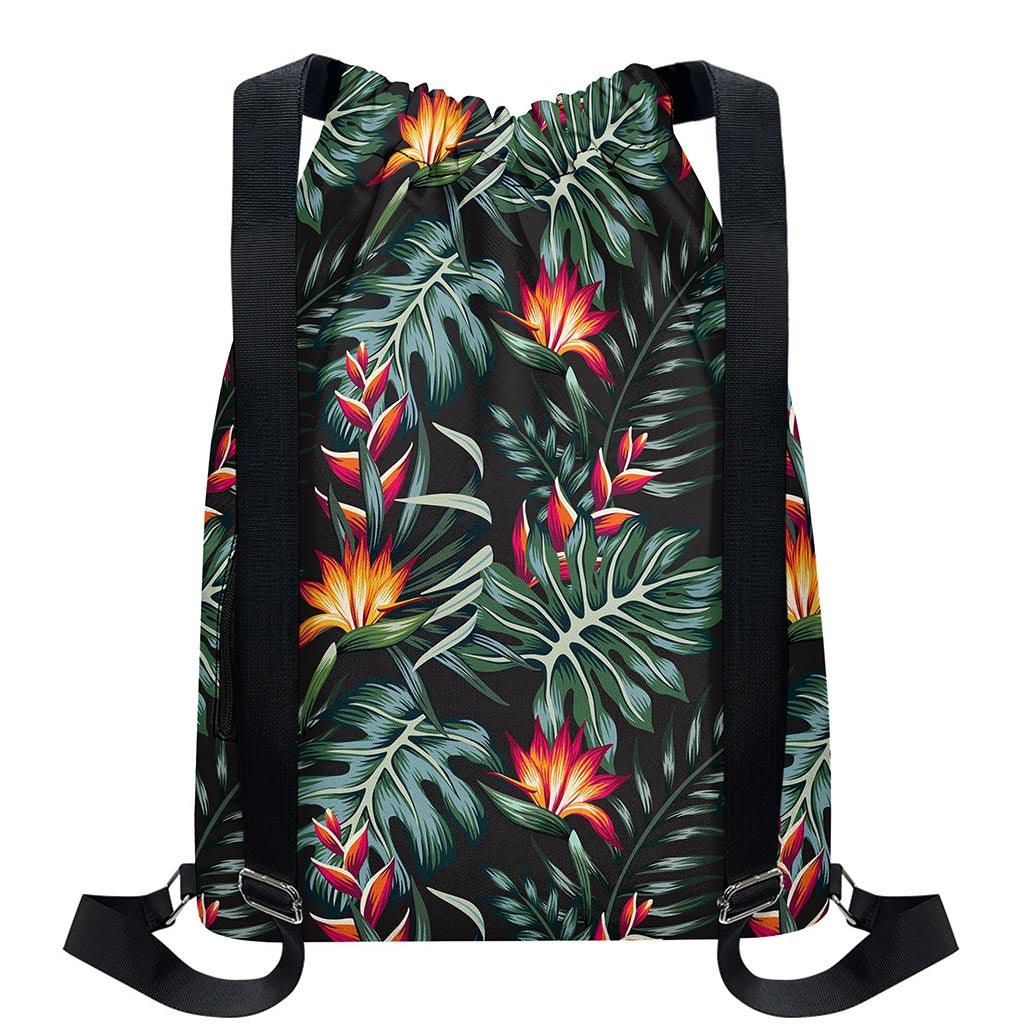 Hawaiian Tropical Plants Pattern Print Drawstring Backpack