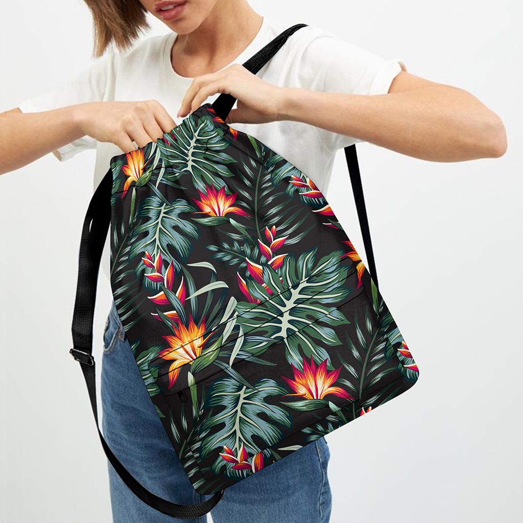 Hawaiian Tropical Plants Pattern Print Drawstring Backpack