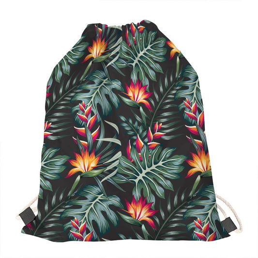 Hawaiian Tropical Plants Pattern Print Drawstring Bag