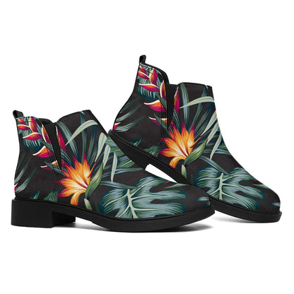 Hawaiian Tropical Plants Pattern Print Flat Ankle Boots