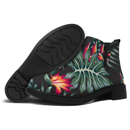 Hawaiian Tropical Plants Pattern Print Flat Ankle Boots