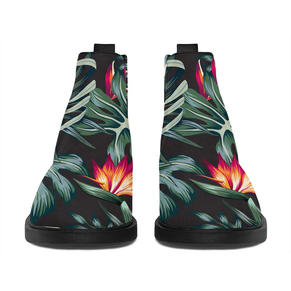 Hawaiian Tropical Plants Pattern Print Flat Ankle Boots