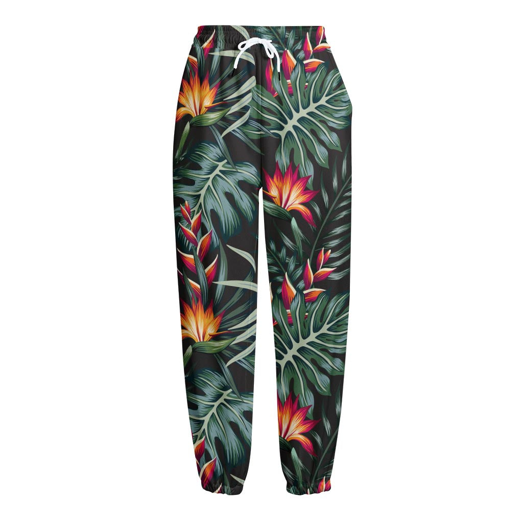 Hawaiian Tropical Plants Pattern Print Fleece Lined Knit Pants