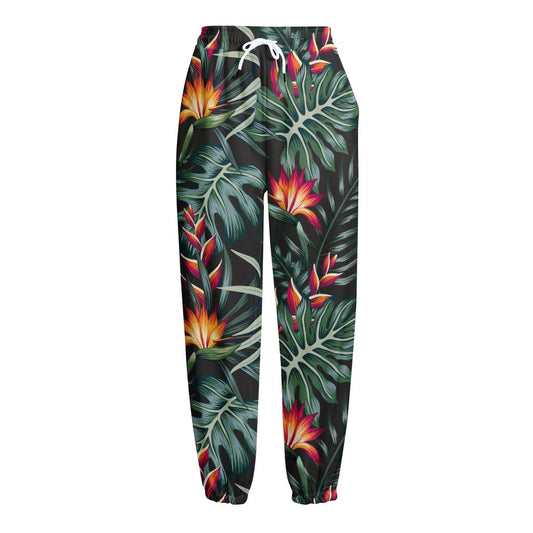 Hawaiian Tropical Plants Pattern Print Fleece Lined Knit Pants