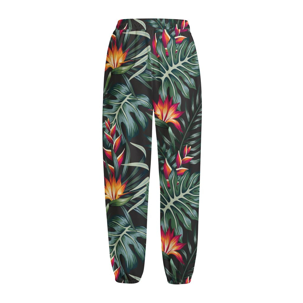Hawaiian Tropical Plants Pattern Print Fleece Lined Knit Pants