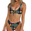 Hawaiian Tropical Plants Pattern Print Front Bow Tie Bikini