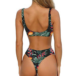 Hawaiian Tropical Plants Pattern Print Front Bow Tie Bikini
