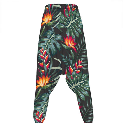 Hawaiian Tropical Plants Pattern Print Hammer Pants
