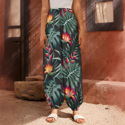 Hawaiian Tropical Plants Pattern Print Harem Pants