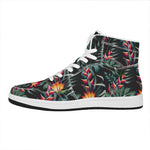 Hawaiian Tropical Plants Pattern Print High Top Leather Sneakers