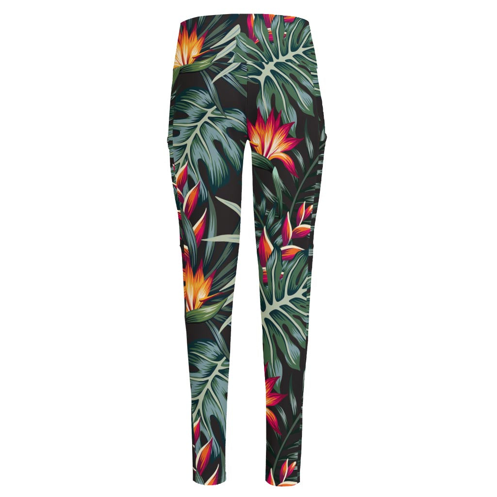 Hawaiian Tropical Plants Pattern Print High-Waisted Pocket Leggings