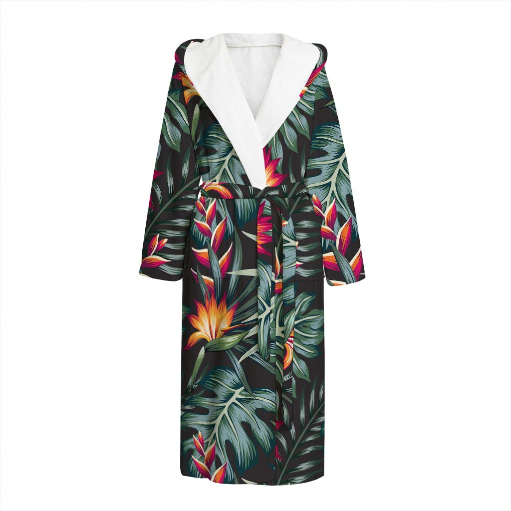 Hawaiian Tropical Plants Pattern Print Hooded Bathrobe