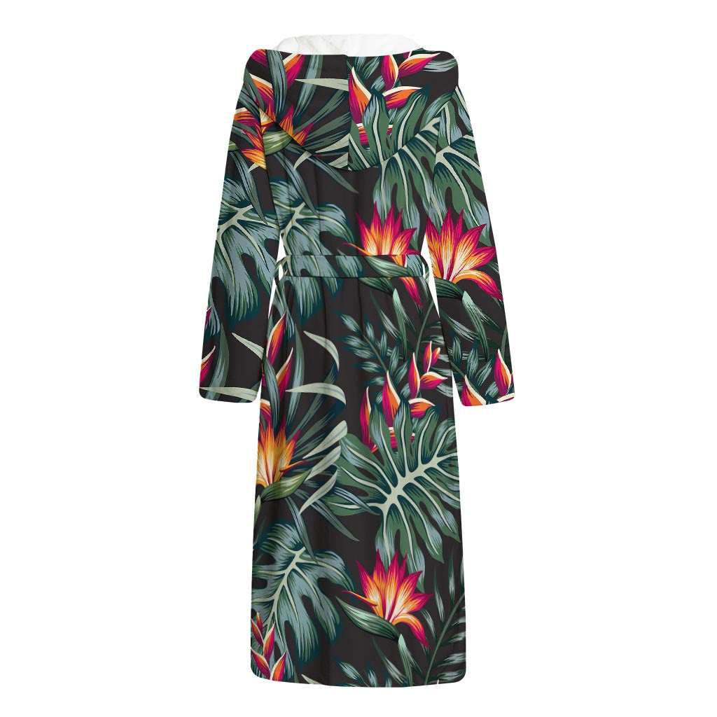 Hawaiian Tropical Plants Pattern Print Hooded Bathrobe