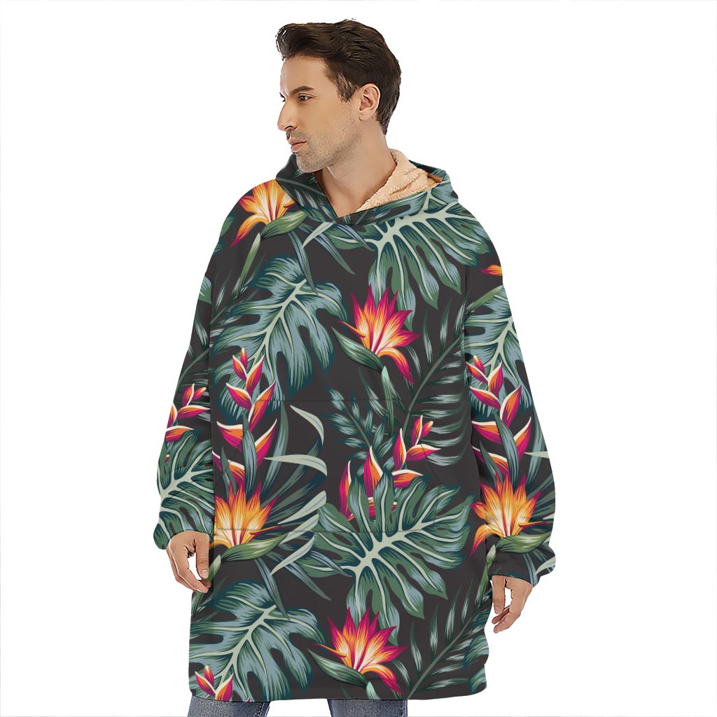 Hawaiian Tropical Plants Pattern Print Hoodie Blanket