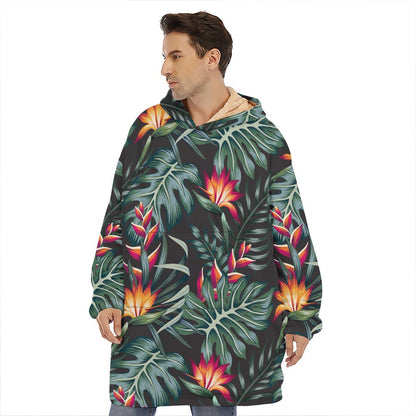 Hawaiian Tropical Plants Pattern Print Hoodie Blanket