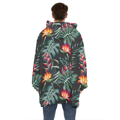 Hawaiian Tropical Plants Pattern Print Hoodie Blanket