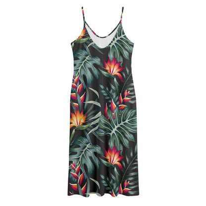 Hawaiian Tropical Plants Pattern Print Jersey Midi Cami Dress