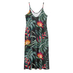 Hawaiian Tropical Plants Pattern Print Jersey Midi Cami Dress