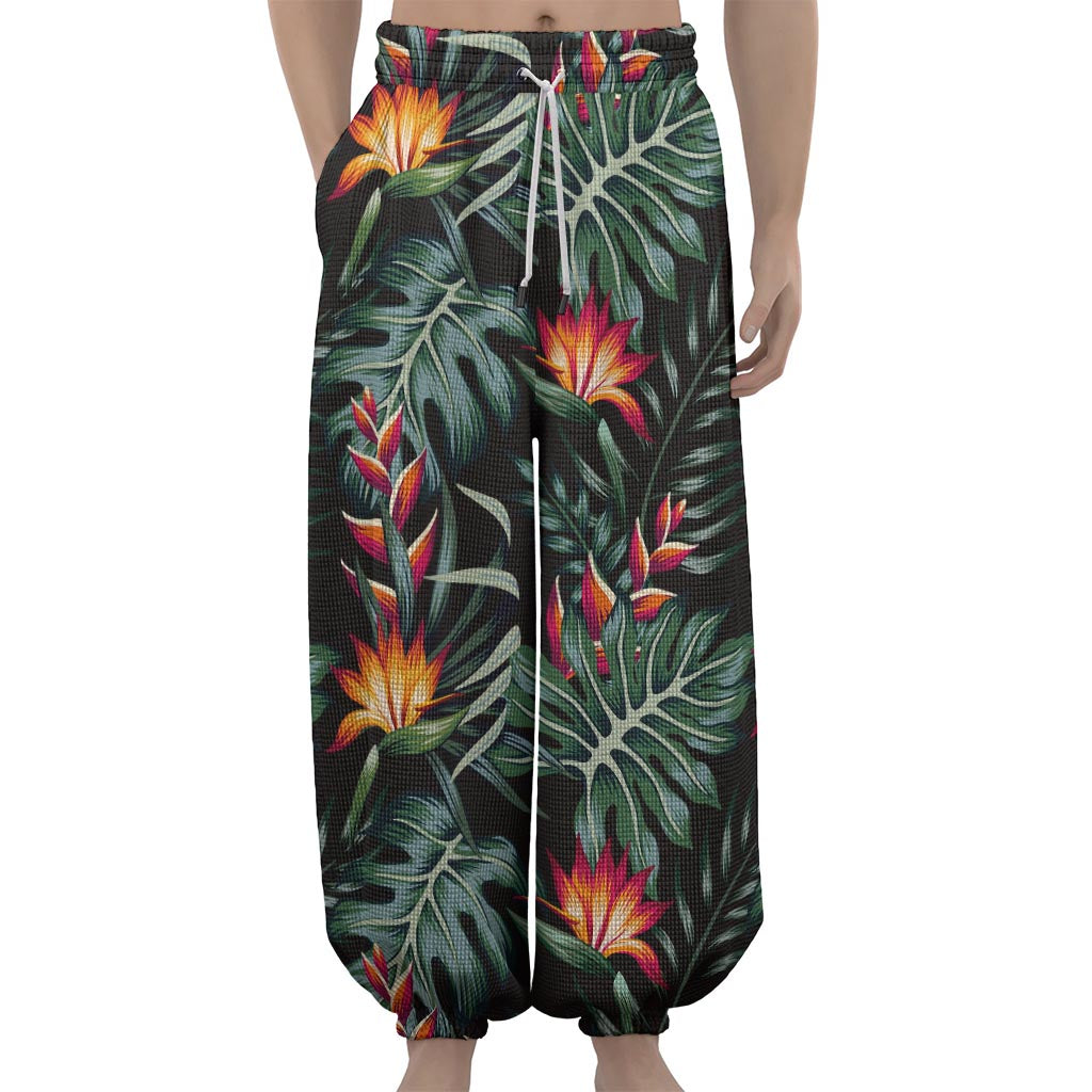 Hawaiian Tropical Plants Pattern Print Lantern Pants